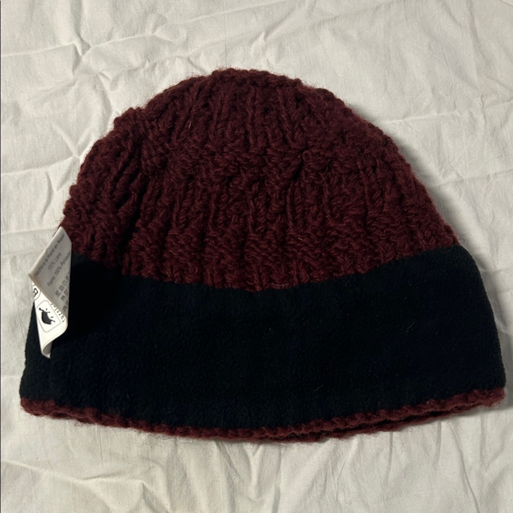 Women’s Burgundy Turtle Fur Wool Knit Beanie with fleece lining - Picture 6 of 6